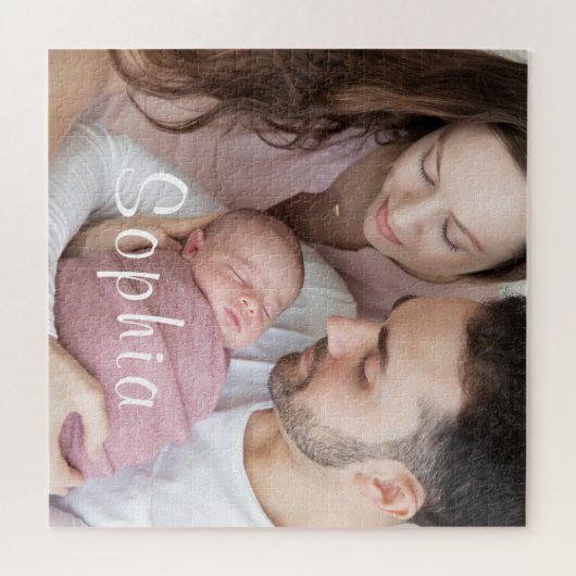 家族写真生まれたばかりのベビーガール写真 ジグソーパズル (横)