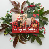 家族写真紅白書道楽しいクリスマス シーズンカード