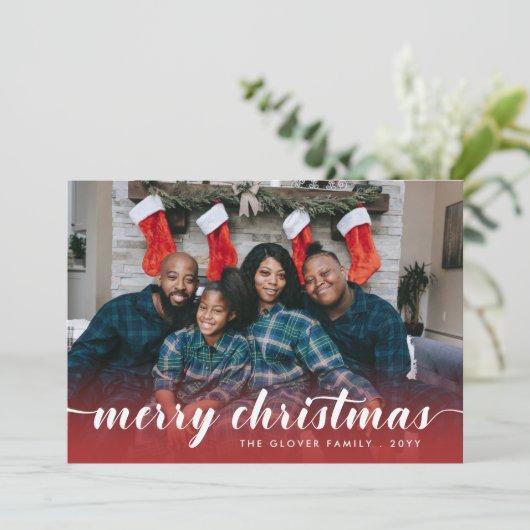 家族写真紅白書道楽しいクリスマス シーズンカード (スタンド正面)