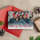 家族写真赤い書道楽しいクリスマス シーズンカード