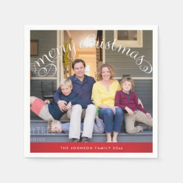 家族写真赤メリークリスマス スタンダードカクテルナプキン