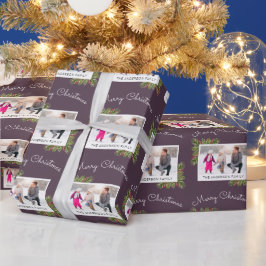 家族写真|の水彩画のマツ針のクリスマス ラッピングペーパー