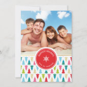 家族写真 カラフルなクリスマスツリー柄 楽しい シーズンカード (正面)