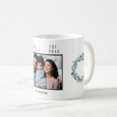家族写真eucalyptus緑の白い名前 コーヒーマグカップ (正面右)