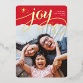家族写真JOYおもしろいお洒落書赤 箔シーズンカード (正面)
