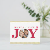 家族写真JOYシンプル赤はっきりしたとモダン金ゴールド シーズンポストカード (スタンド正面)