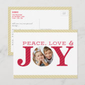 家族写真JOYシンプル赤はっきりしたとモダン金ゴールド シーズンポストカード (正面/裏面)