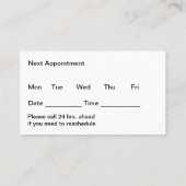 家族医療アポイントメントカード 予約カード (裏面)