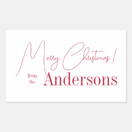 家族名からの赤と白のクリスマス 長方形シール