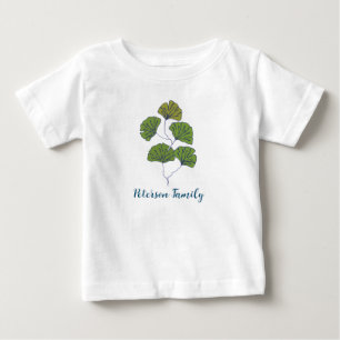 家族名がパーソナライズドのトロピカルリーフ ベビーTシャツ