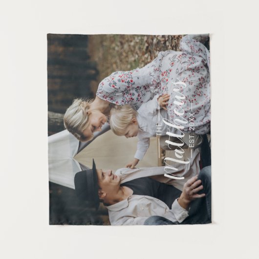 家族名と創立年を入れたオリジナル写真 タペストリー (正面)