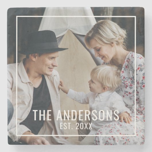 家族名と創立年付きオリジナル写真 ストーンコースター (正面)
