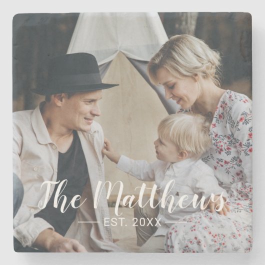 家族名と創立年付きカスタム写真 ストーンコースター (正面)