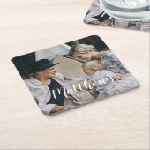 家族名と設立年によるカスタム写真 スクエアペーパーコースター (アングル)