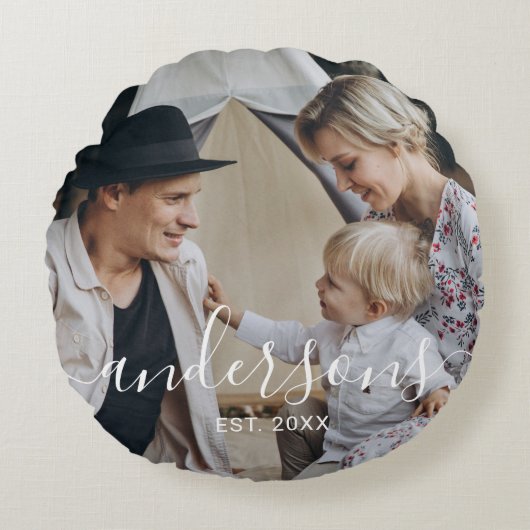 家族名と設立年を入れたオリジナル写真 ラウンドクッション (正面)