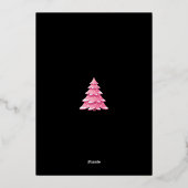 家族名のピンクのクリスマスツリー 箔シーズンカード (裏面)