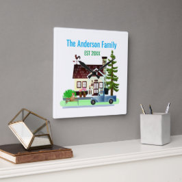 家族名の新しい家 スクエア壁時計