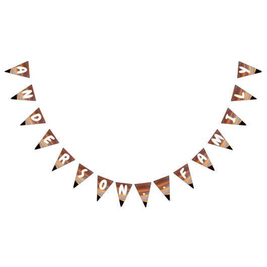 家族名オレンジイエローサンセット背後の山 バンティングフラッグ (全)