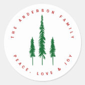 家族名パインツリーズクリスマス封筒用シール ラウンドシール (正面)