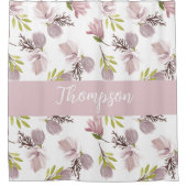 家族名モダン水スタイリッシュ色フローラピンク シャワーカーテン (正面)