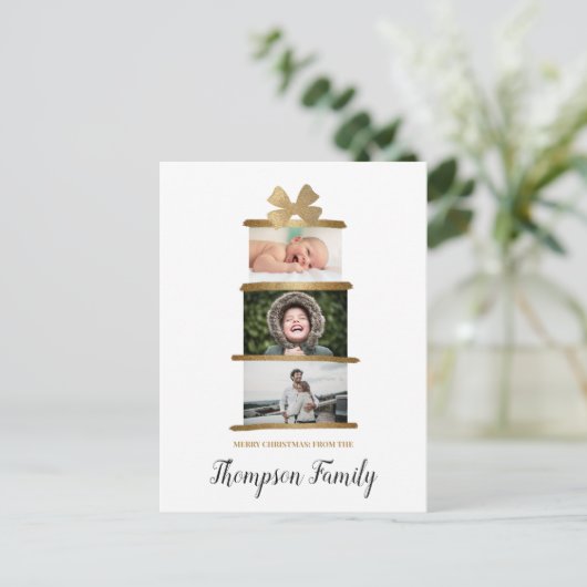 家族名写真贈与クリスマス金ゴールド シーズンポストカード (スタンド正面)