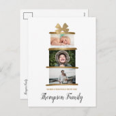 家族名写真贈与クリスマス金ゴールド シーズンポストカード (正面/裏面)