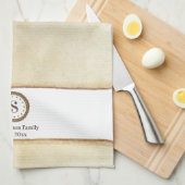 家族名国編集可能モノグラムコーヒーブラウン キッチンタオル (四つ折り)