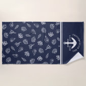 家族名航海のいかり沿岸海軍ブルー ビーチタオル (正面)