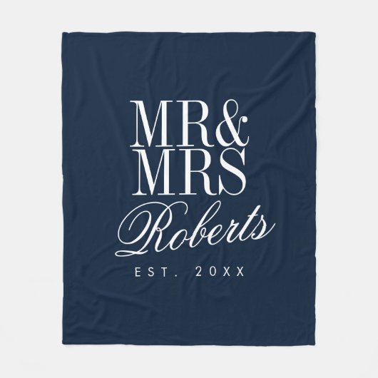 家族名記念日ネービーブルーエレガント フリースブランケット (正面)