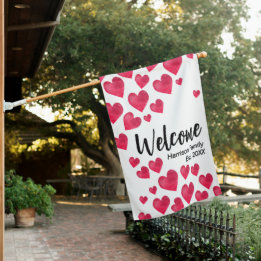 家族名設立年バレンタインデーハート ハウスフラッグ