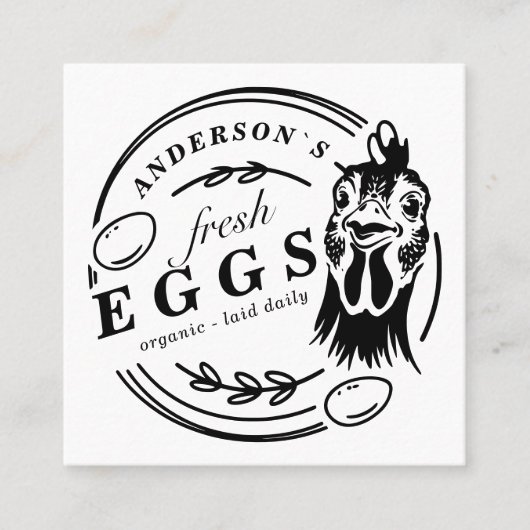 家族名鶏卵ファームラウンド装飾的 スクエア名刺 (正面)