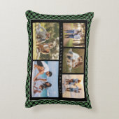 家族名5フォトコラージグリーンプレイドモダン アクセントクッション (裏面(縦))