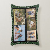 家族名5フォトコラージグリーンプレイドモダン アクセントクッション (正面(垂直))