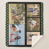 家族名5フォトコラージグリーンプレイドモダン シェルパブランケット (正面)