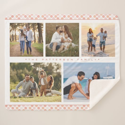 家族名5フォトコラージピンクガーリーモダン シェルパブランケット (正面(横))