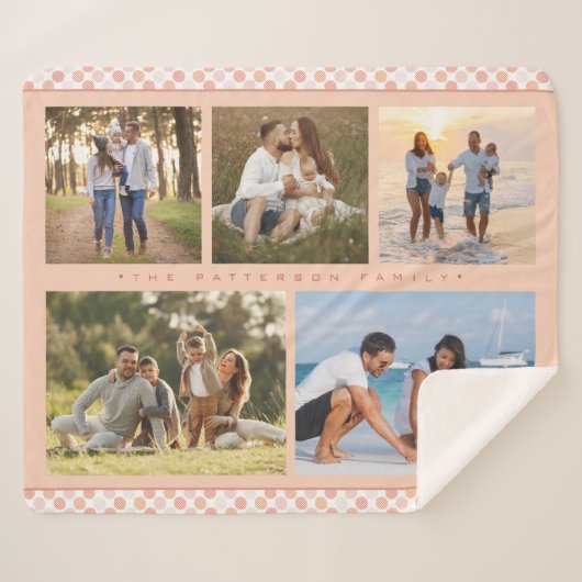 家族名5フォトコラージピンクガーリーモダン シェルパブランケット (正面(横))