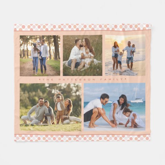 家族名5フォトコラージピンクガーリーモダン フリースブランケット (正面(横))