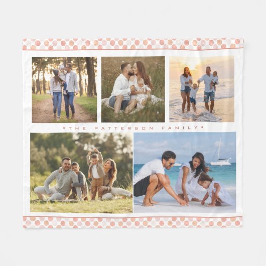 家族名5フォトコラージピンクガーリーモダン フリースブランケット (正面(横))