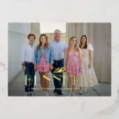 家族名 FOIL モダンエレガント ホリデー フォト カード (正面)