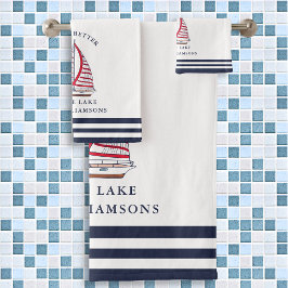 家族名Sailboat Life is better at the Lake バスタオルセット