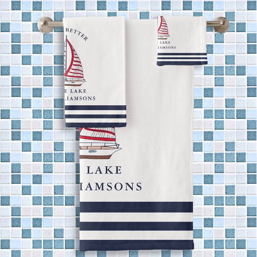 家族名Sailboat Life is better at the Lake バスタオルセット