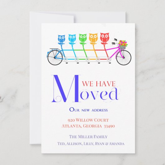 家族向けの明るくカラフル移動の発表 招待状 (正面)