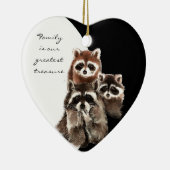 家族引用文日付ウォーターカラーラクーンアニマル セラミックオーナメント (右)