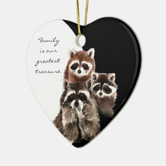 家族引用文日付ウォーターカラーラクーンアニマル セラミックオーナメント (左)