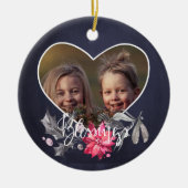 家族恵みかわいいハートの形の写真 セラミックオーナメント (正面)