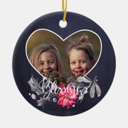 家族恵みかわいいハートの形の写真 セラミックオーナメント (正面)