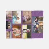 家族愛コラージュ8枚の写真紫の背景 フリースブランケット (正面(横))
