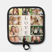 家族愛フォトコラージュ白パーソナライズされた色 鍋敷き (正面)