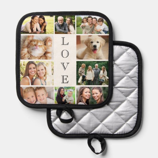 家族愛フォトコラージュ白パーソナライズされた色 鍋敷き (正面/裏面)