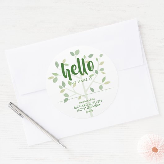 家族懇親会こんにちは私の名前はツリー ラウンドシール (封筒)